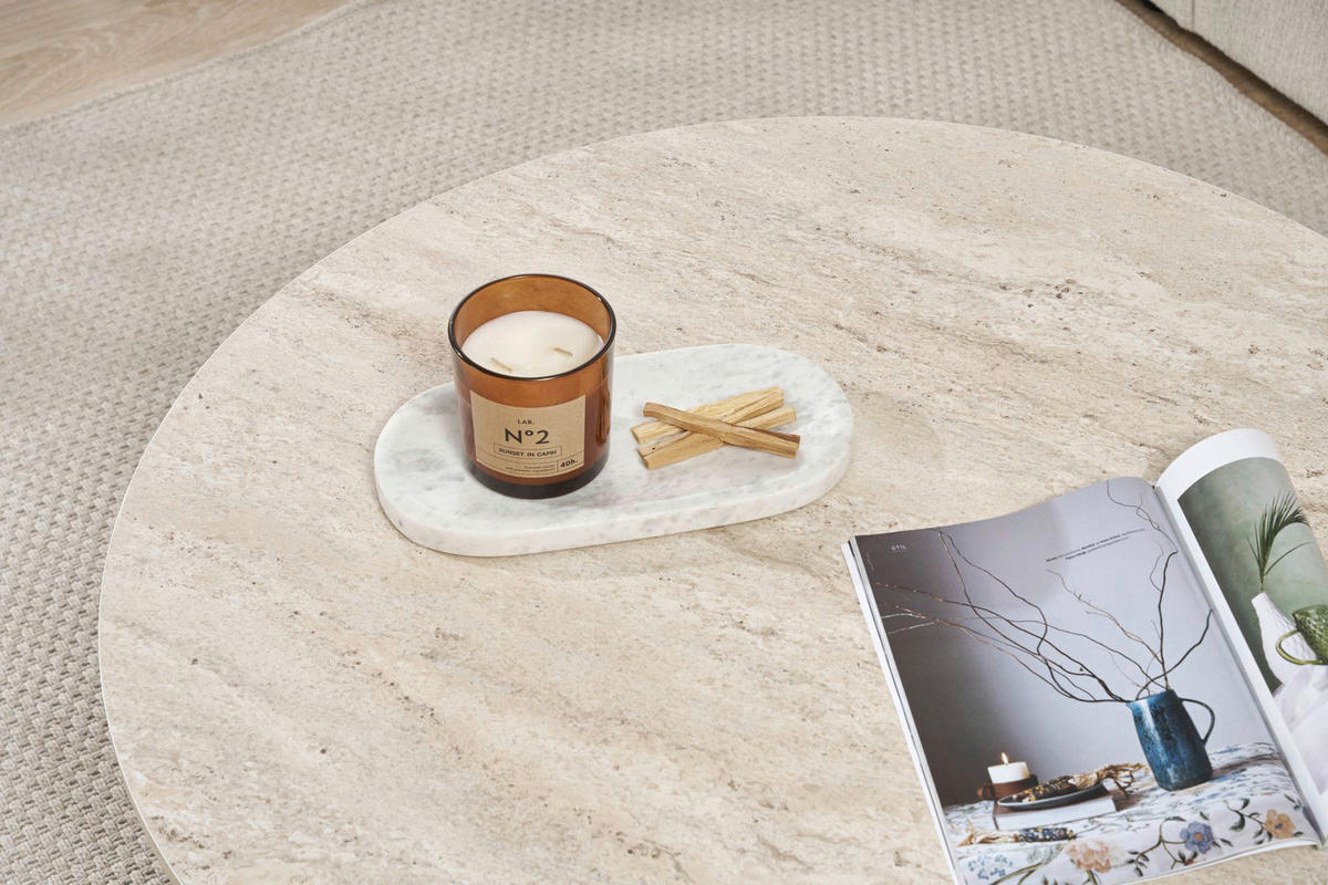 COUCHTISCH 90/90/40 cm rund Creme, Walnussfarben einfacher Aufbau  - Walnussfarben/Creme, Design, Holzwerkstoff (90/90/40cm) - MID.YOU