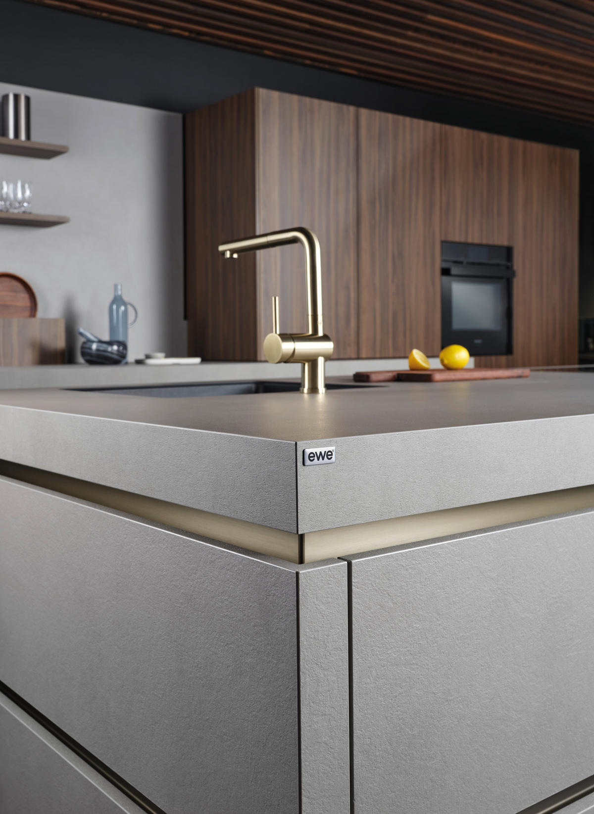 EINBAUKÜCHE   - Dunkelbraun/Hellgrau, Basics, Holzwerkstoff - EWE