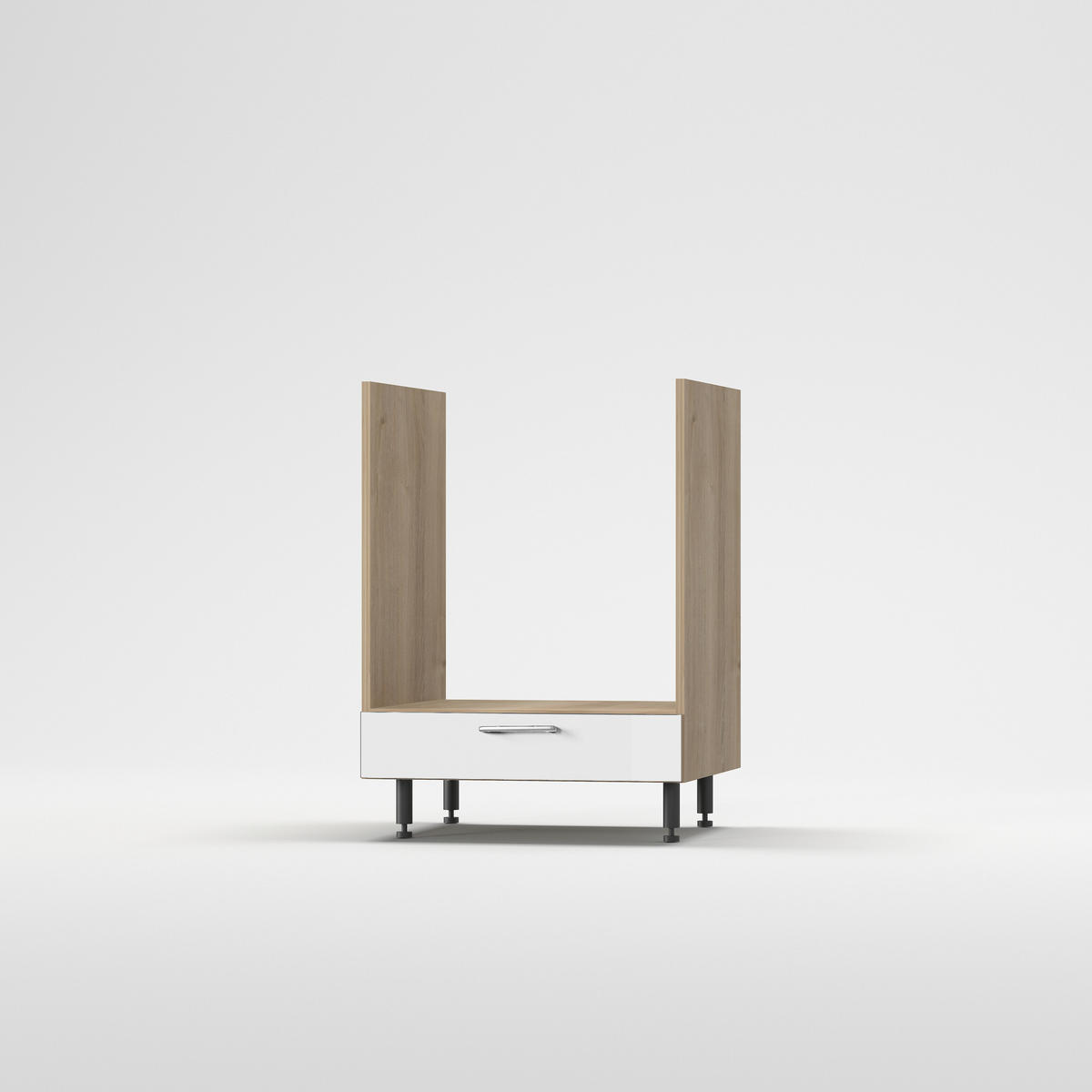 KONYHAI ALSÓSZEKRÉNY - tölgyfa színű/magasfényű fehér, Basics, fa/fém (60/87/56cm) - Carryhome