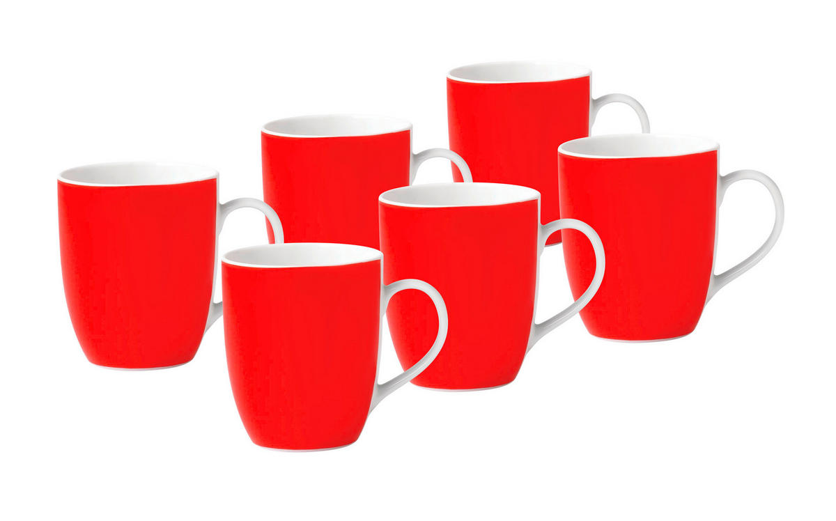 KAFFEEBECHERSET VARIO 6-teilig  - Rot/Weiß, Basics, Keramik (11/10/8cm) - Van Well
