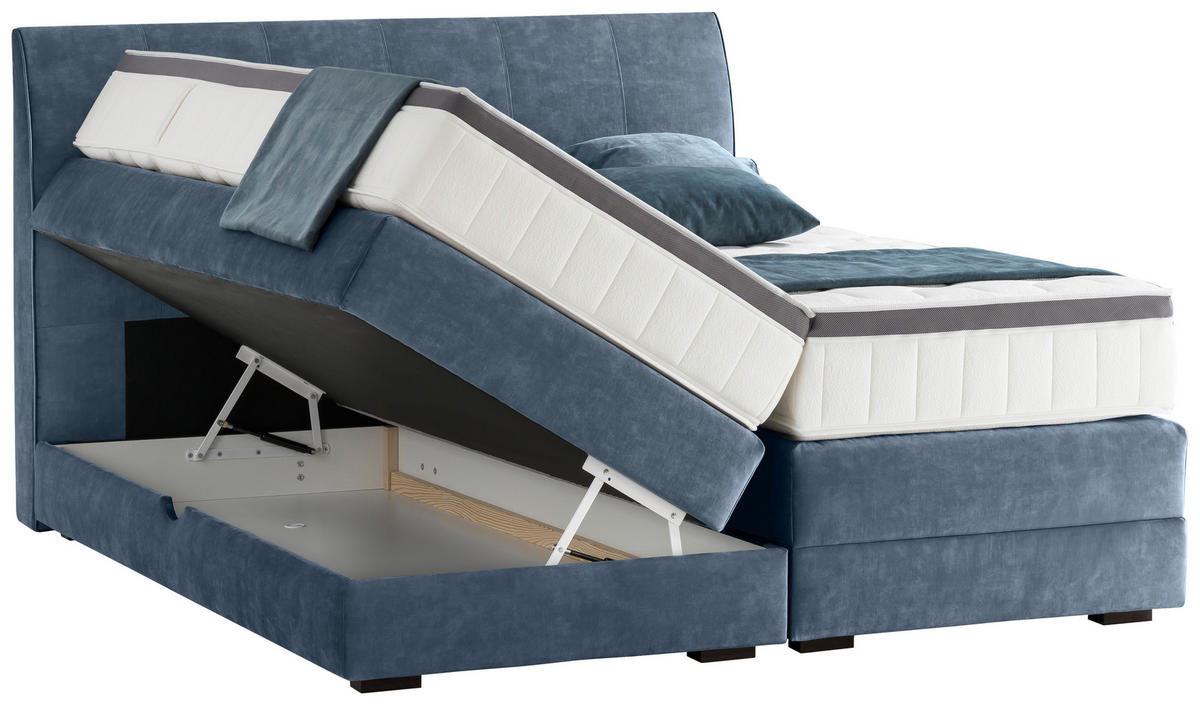 BOXSPRINGBETT 180/200 cm  in Blau  - Wengefarben/Blau, KONVENTIONELL, Holz/Textil (180/200cm) - Novel