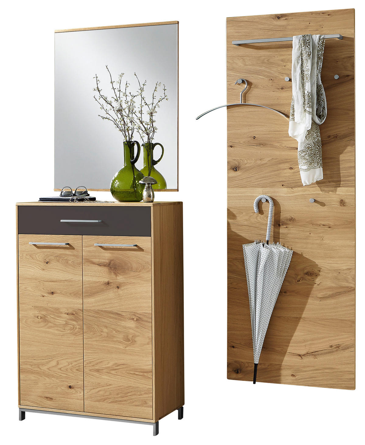 GARDEROBE 3-teilig  in 140/195/37 cm  - Eichefarben/Anthrazit, Design, Glas/Holz (140/195/37cm)