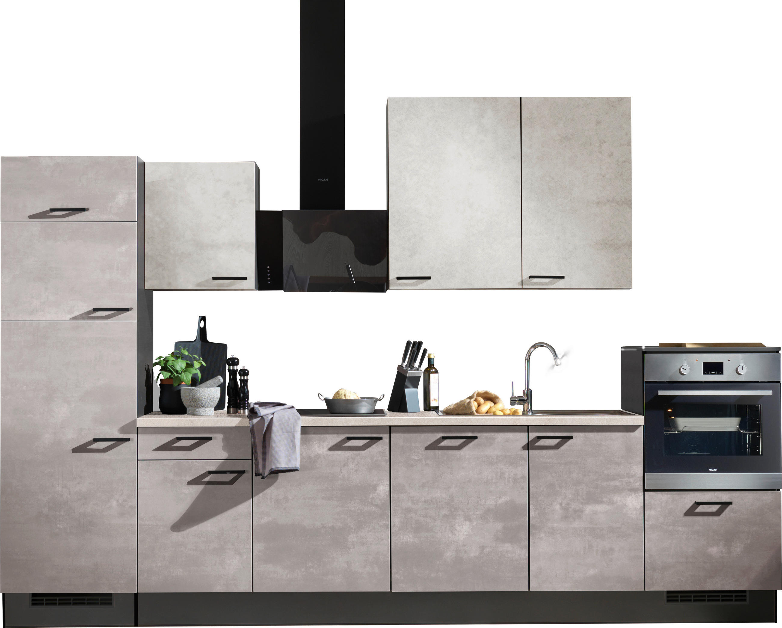 KÜCHENLEERBLOCK 340 cm   in Graphitfarben, Grau, Hellgrau  - Hellgrau/Schwarz, Design, Holzwerkstoff/Metall (340cm) - Xora