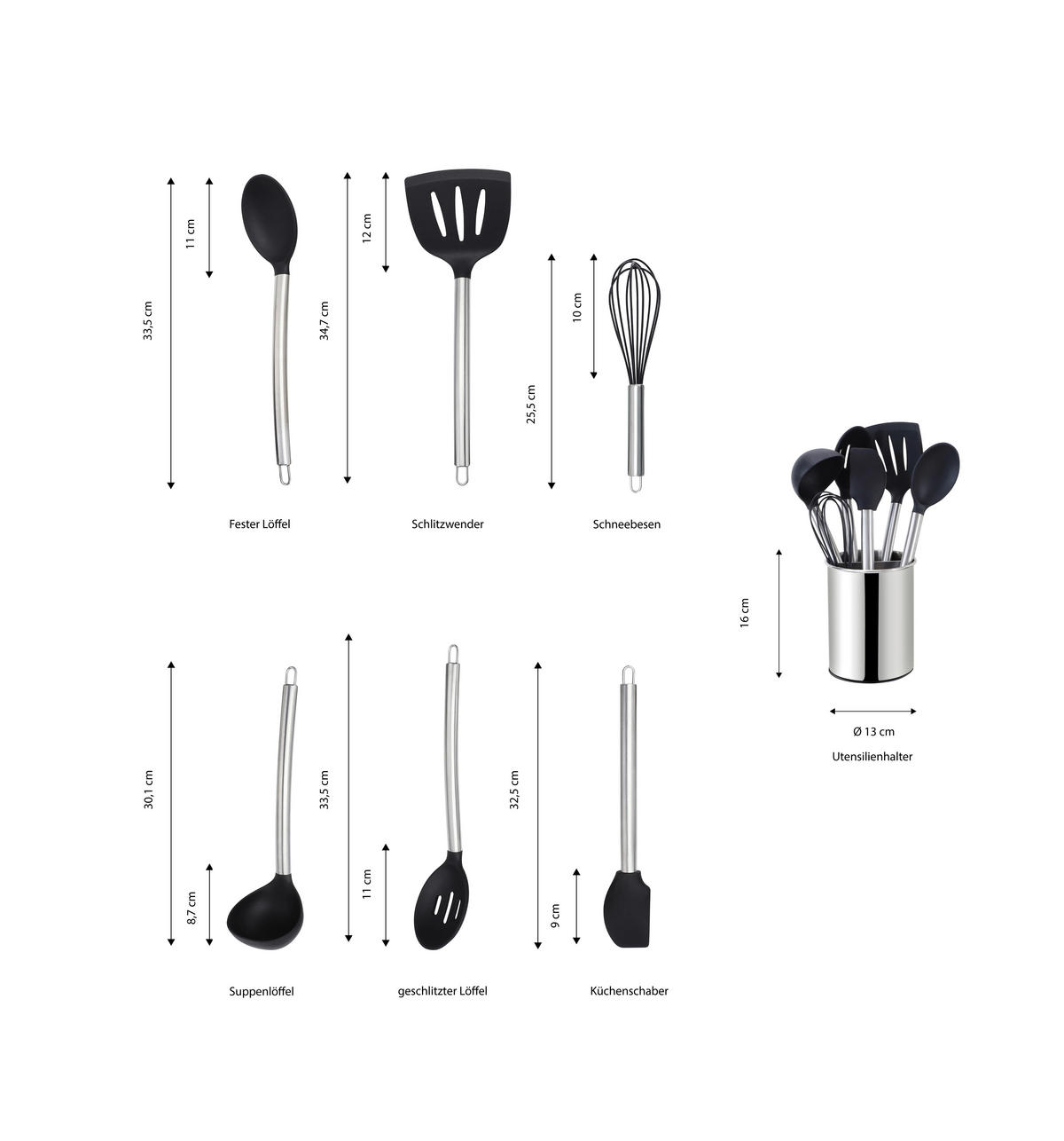 KÜCHENHELFERSET  - Silberfarben/Schwarz, Basics, Kunststoff/Metall (13cm) - Echtwerk