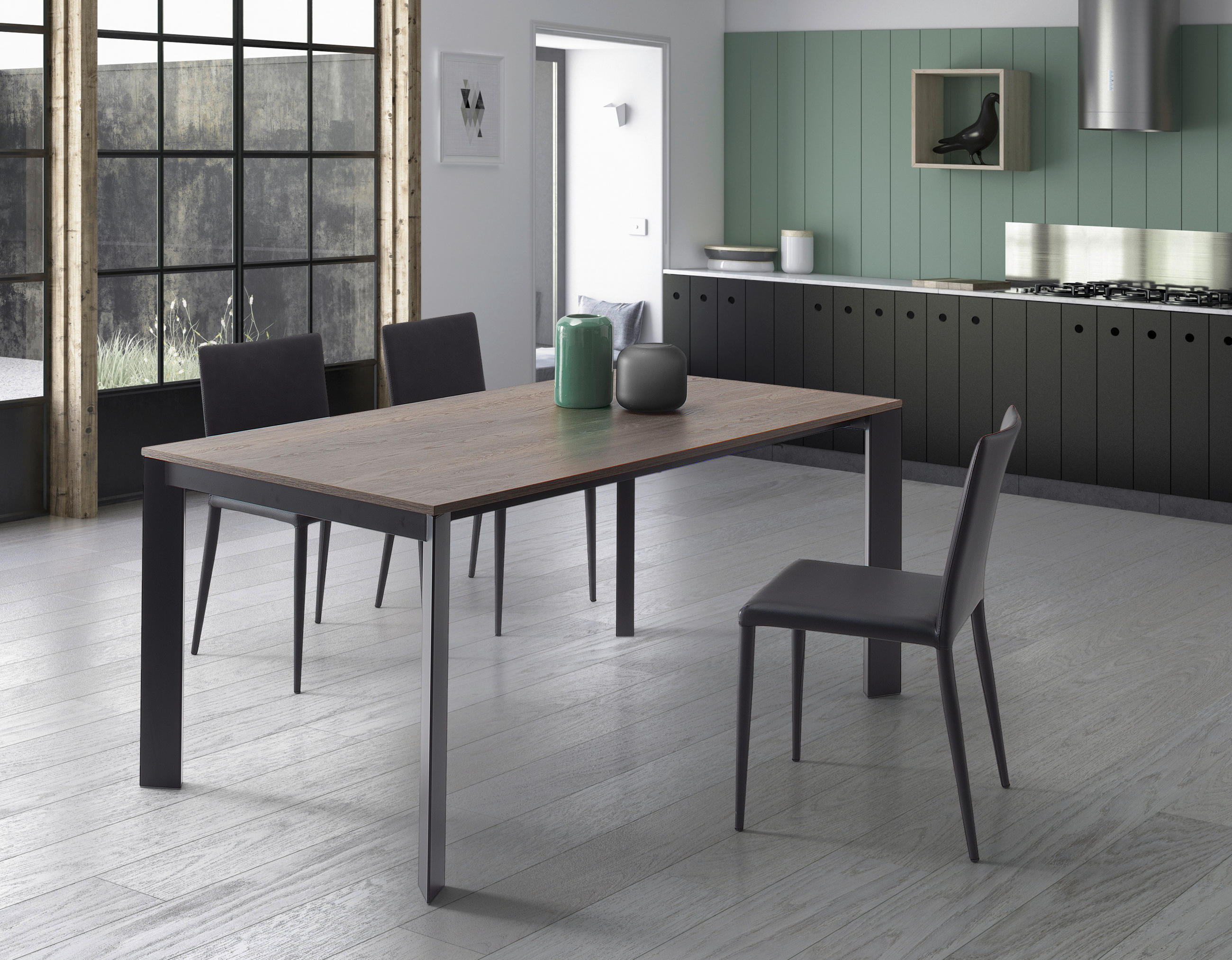 ESSTISCH in Metall, Holzwerkstoff 160-250/90/75 cm  - Eichefarben/Schwarz, Design, Holzwerkstoff/Metall (160-250/90/75cm) - Novel