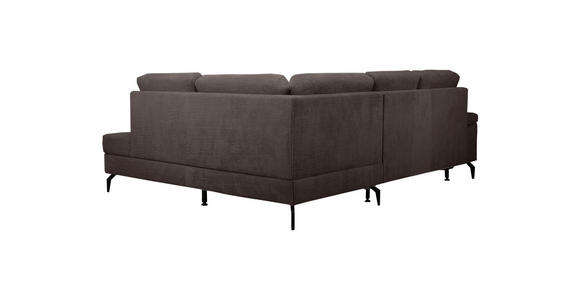 ECKSOFA Dunkelbraun Velours Bettkasten, Sitzvorzug  - Dunkelbraun/Schwarz, KONVENTIONELL, Textil/Metall (253/206cm) - Venda