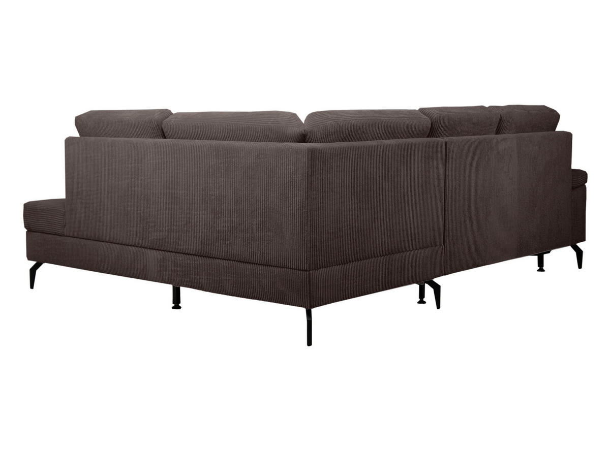 ECKSOFA Dunkelbraun Velours Bettkasten, Sitzvorzug  - Dunkelbraun/Schwarz, KONVENTIONELL, Textil/Metall (253/206cm) - Venda