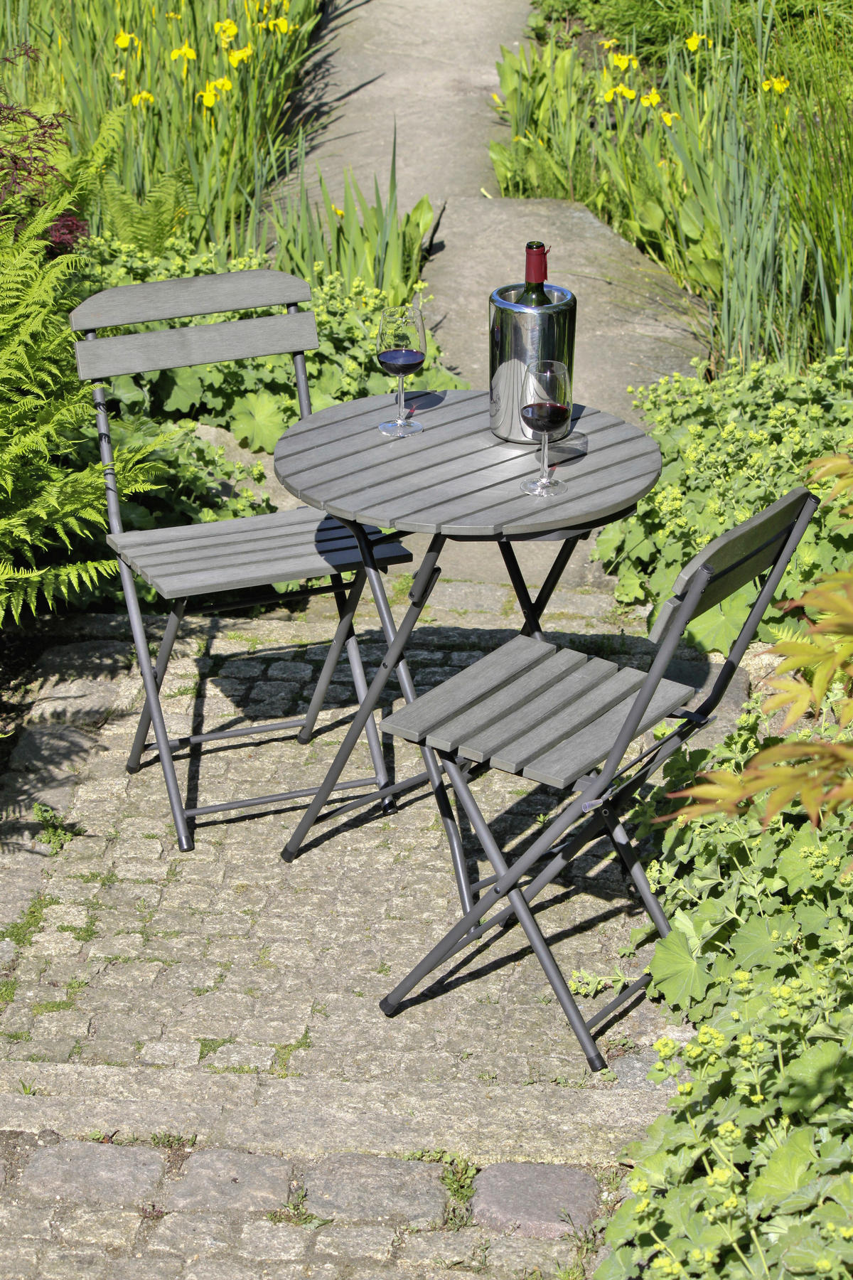 BALKONSET  - Hellgrau/Grau, MODERN, Kunststoff/Metall (160/83/160cm) - Gardenson