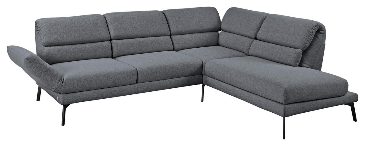 ECKSOFA in Flachgewebe Anthrazit  - Anthrazit/Schwarz, Design, Textil/Metall (256-363/212-253cm) - Dieter Knoll