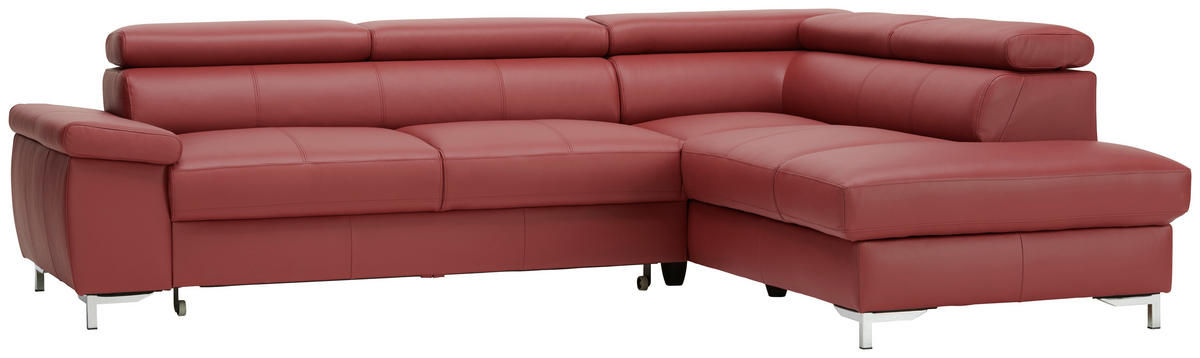 ECKSOFA in Echtleder Bordeaux  268/213 cm  - Chromfarben/Bordeaux, Design, Leder/Metall (268/213cm) - Stylife