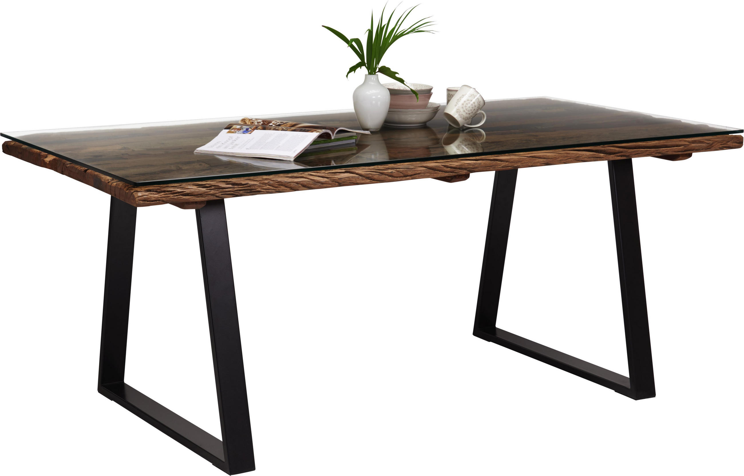 Esstisch in Holz, Metall, Glas 190/95/76 cm