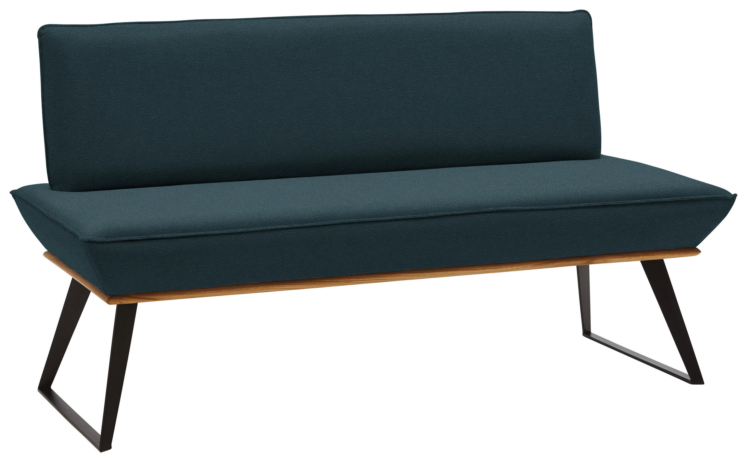 SITZBANK 140/87/64 cm Lederlook Schwarz, Eichefarben, Petrol Eiche massiv  - Eichefarben/Petrol, Design, Holz/Textil (140/87/64cm) - Voleo