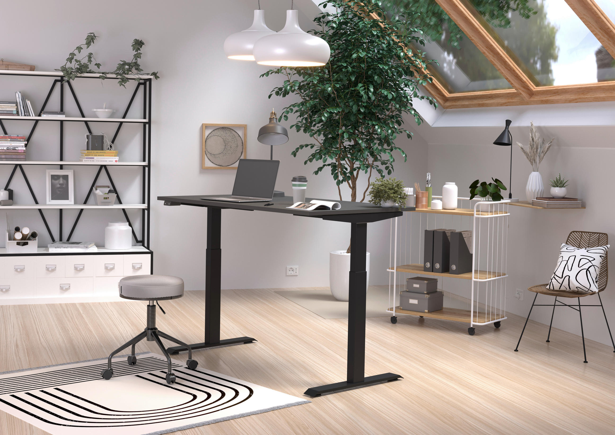 SCHREIBTISCH höhenverstellbar  - Graphitfarben/Schwarz, MODERN, Holzwerkstoff/Metall (120/80/72-120cm) - Germania