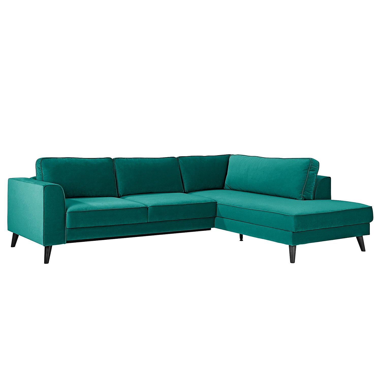 ECKSOFA in Samt, Velours Petrol  - Wengefarben/Petrol, Modern, Holz/Textil (201/85/260cm) - Trendmanufaktur