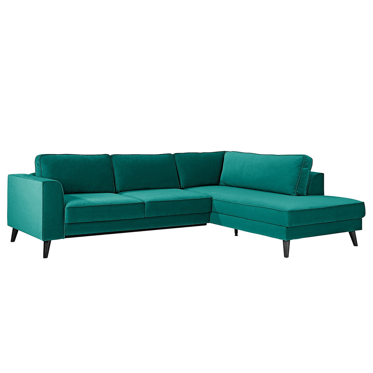 ECKSOFA in Samt, Velours Petrol  - Wengefarben/Petrol, Modern, Holz/Textil (201/85/260cm) - Trendmanufaktur