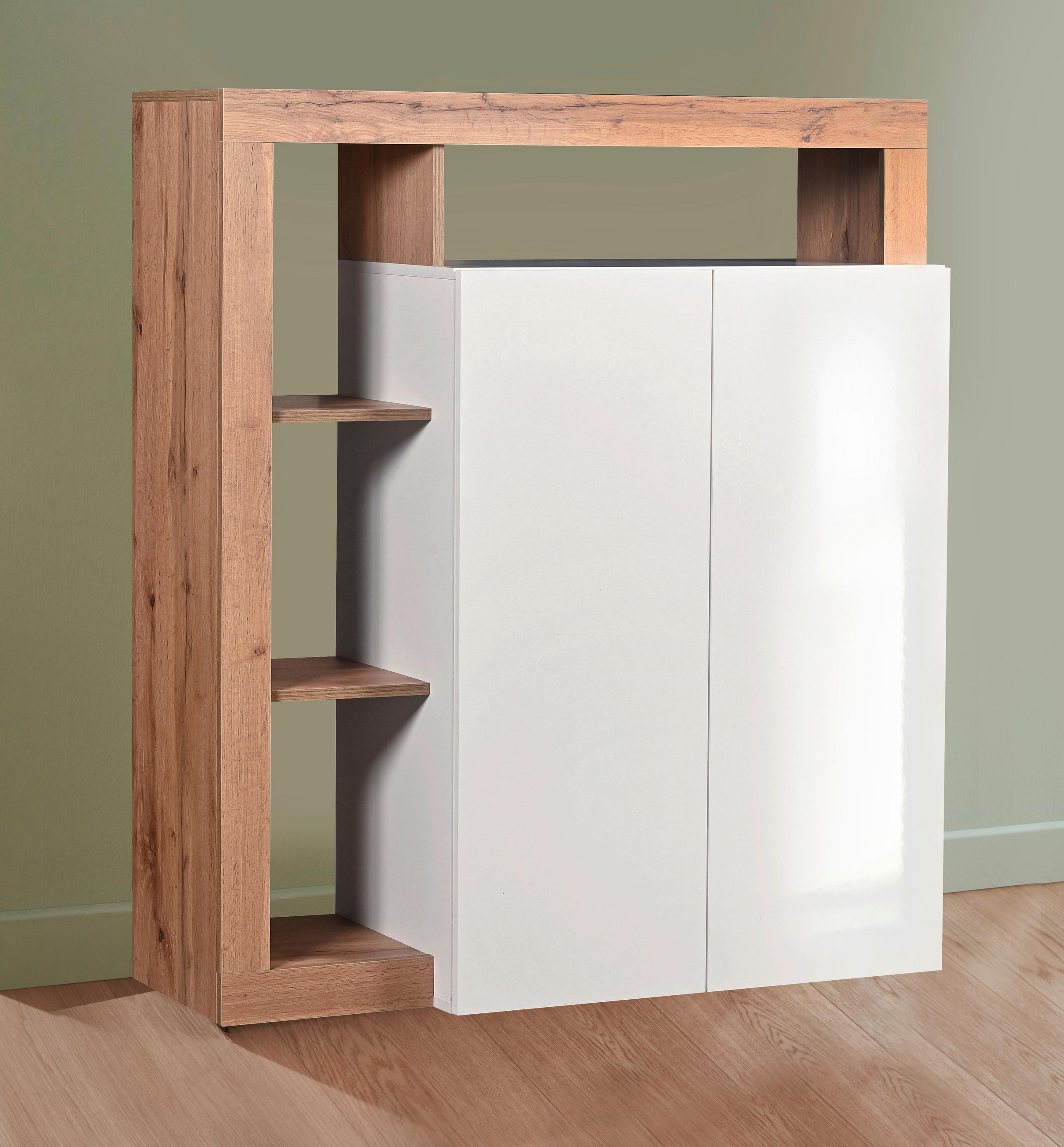 COMODĂ 108/126/42 cm  - alb/alb lucios intens, Modern, material pe bază de lemn (108/126/42cm) - Carryhome