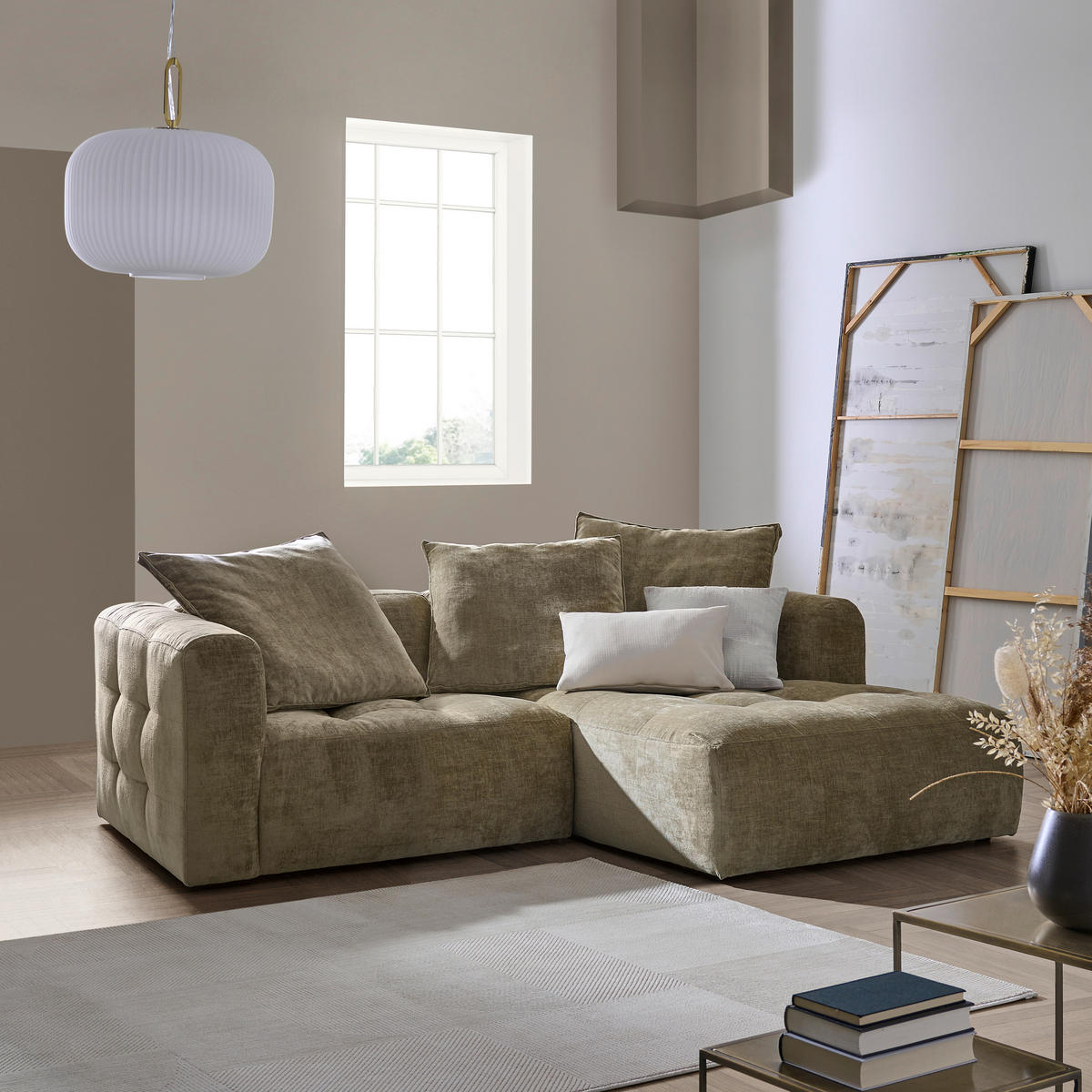 ECKSOFA in Chenille Greige  - Greige/Schwarz, Lifestyle, Kunststoff/Textil (240/173cm) - Stylife