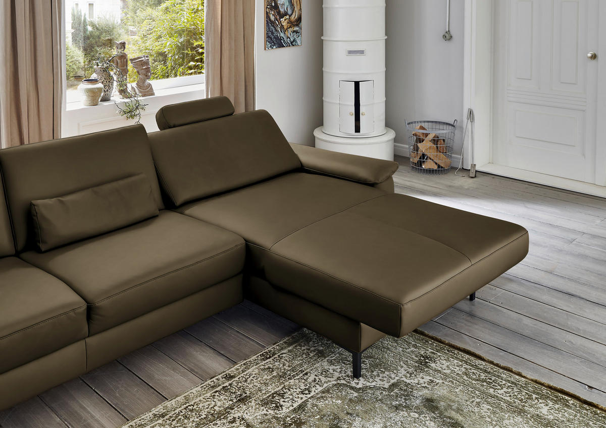ECKSOFA in Echtleder Grün  - Schwarz/Grün, Design, Leder/Metall (176/334cm) - Dieter Knoll