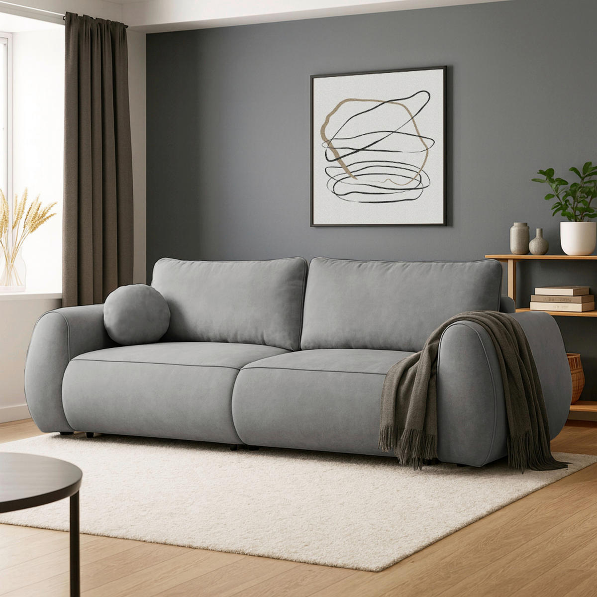 SCHLAFSOFA Chenille Grau  inkl. Zierkissen, Rückenkissen, Bettkasten, Schlaffunktion, Rücken echt, Liegefläche im Originalstoff  - Schwarz/Grau, KONVENTIONELL, Kunststoff/Textil (257/96/110cm) - Milino