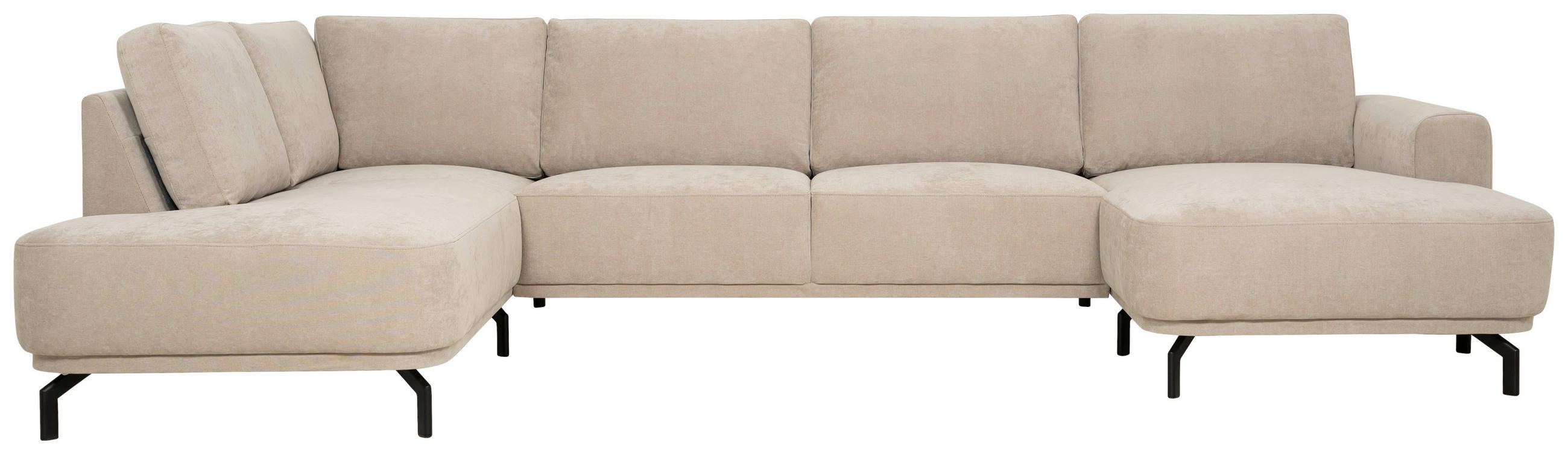 SOFFA i flatväv cappuccino  - cappuccino/svart, Klassisk, metall/trä (338/83/198cm) - Best Price