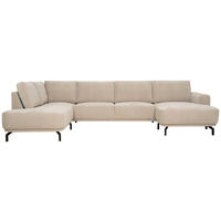 SOFFA i flatväv cappuccino  - cappuccino/svart, Klassisk, metall/trä (338/83/198cm) - Best Price