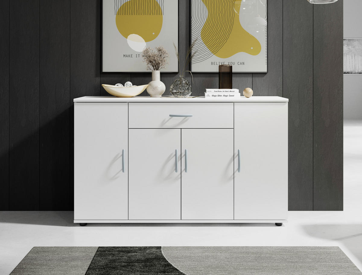 KOMODA  118/70/30 cm  bela  - bela/srebrna, Konvencionalno, pločasti materijal/plastika (118/70/30cm) - Carryhome