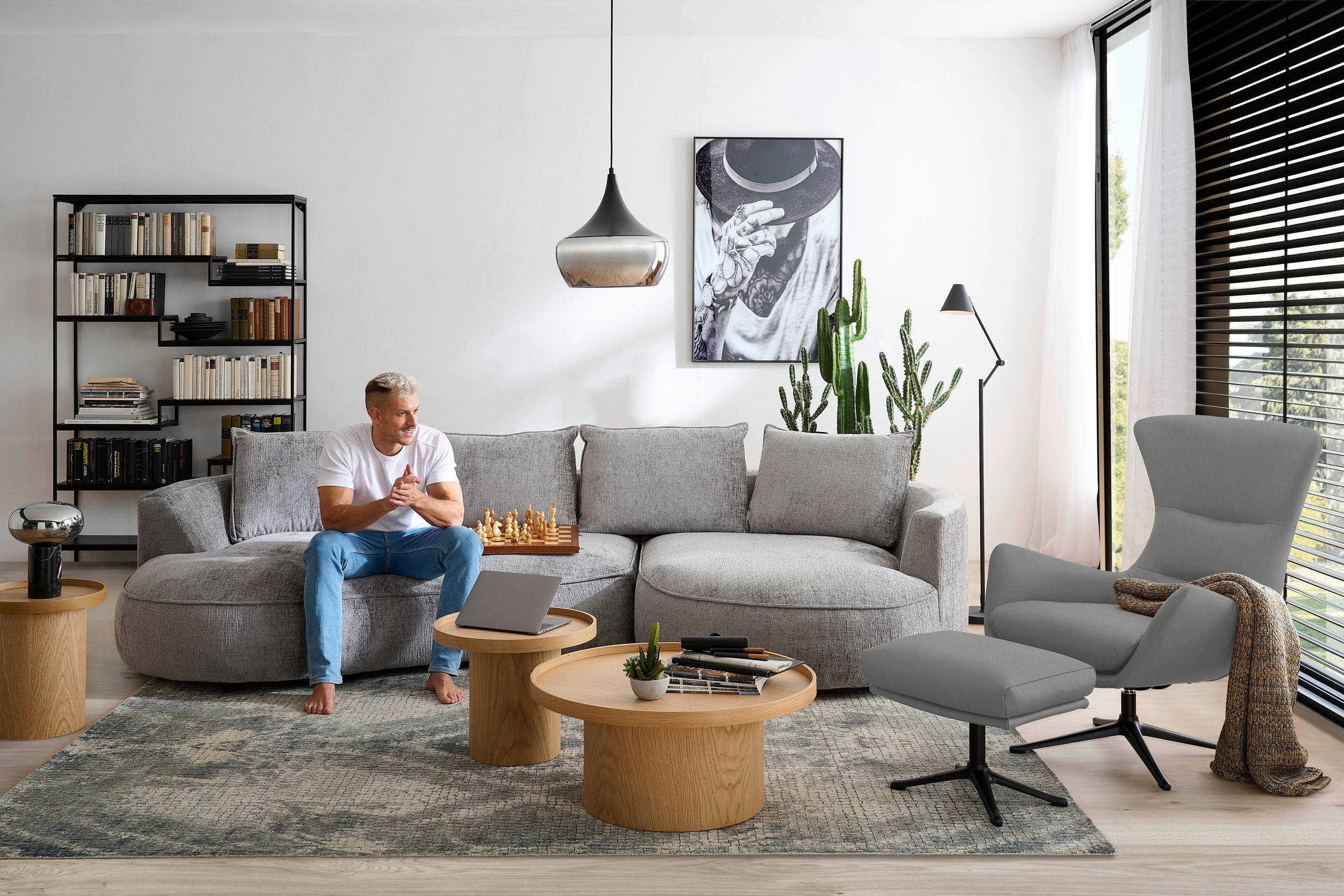OHRENSESSEL in Grau  - Schwarz/Grau, Design, Leder/Metall (84/104/96cm) - home24