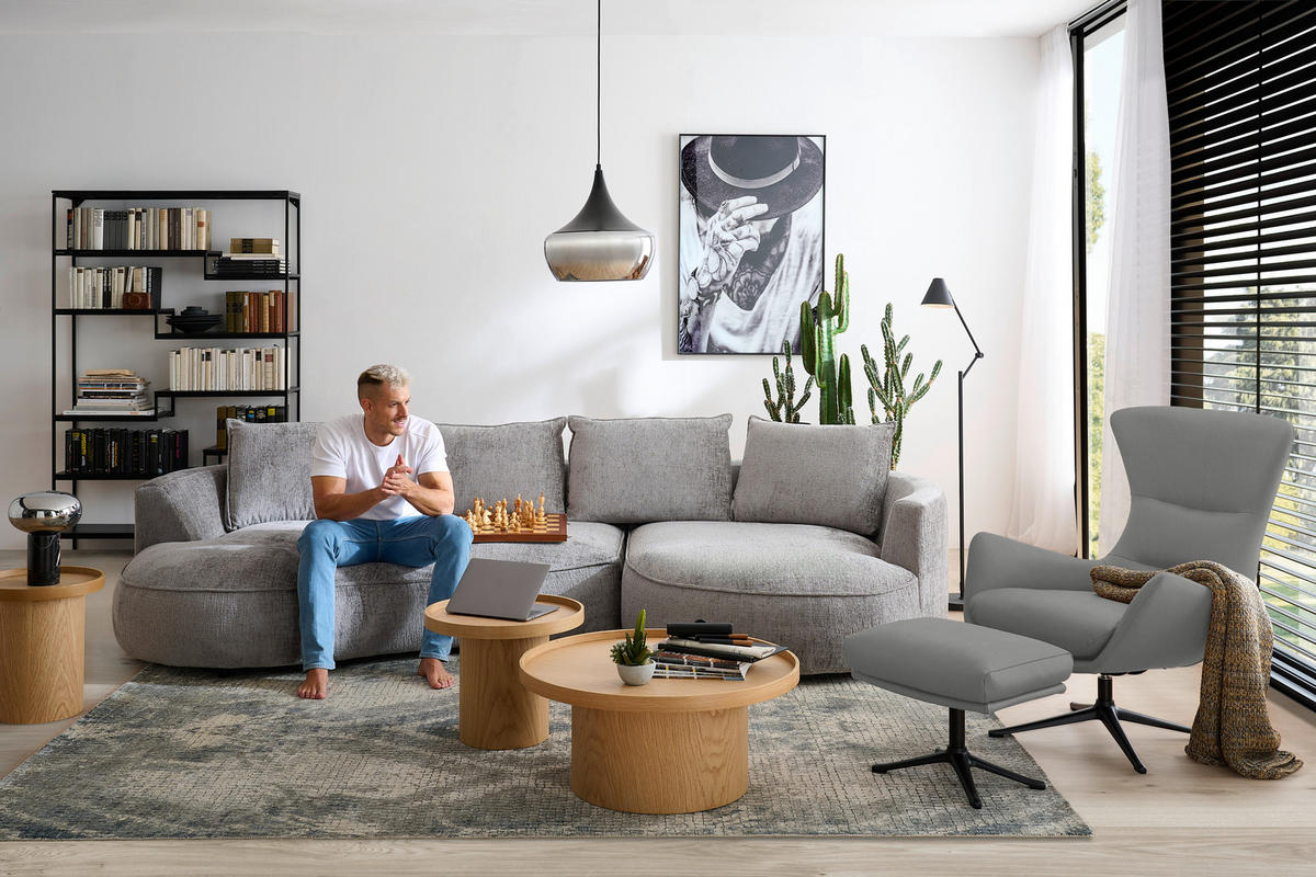OHRENSESSEL in Grau  - Schwarz/Grau, Design, Leder/Metall (84/104/96cm) - home24