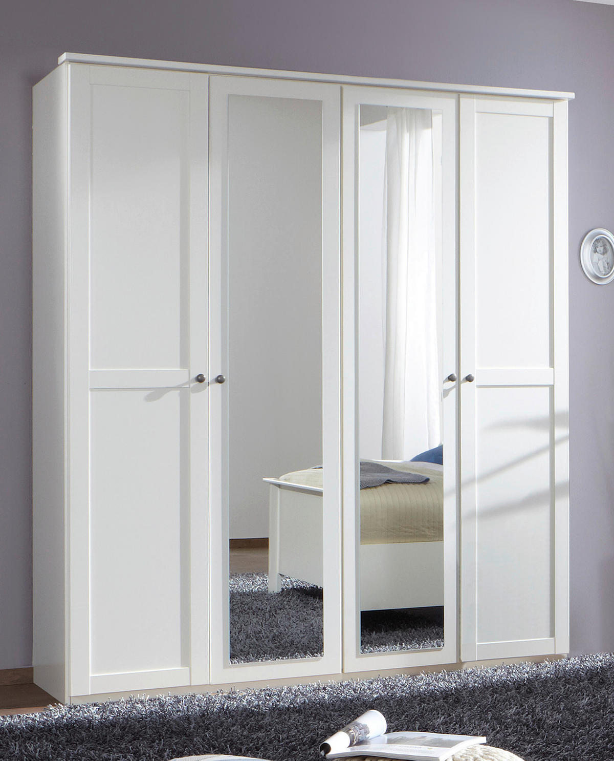 KLEIDERSCHRANK 180/210/58 cm,  in Weiß, 4 Tür(en)  - Schwarz/Weiß, KONVENTIONELL, Glas/Holzwerkstoff (180/210/58cm) - Boxxx