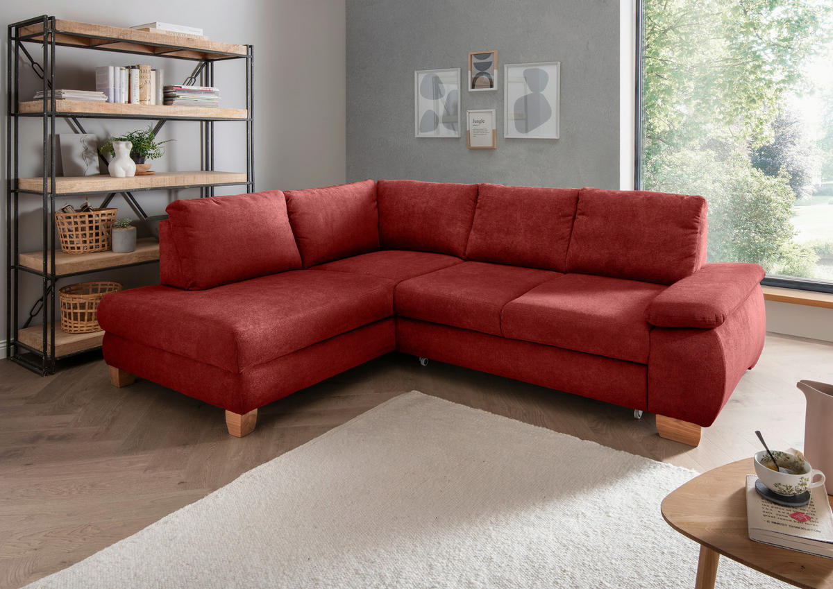 ECKSCHLAFSOFA in Chenille Rot  - Wildeiche/Rot, Modern, Holz/Textil (206/261cm) - Livetastic