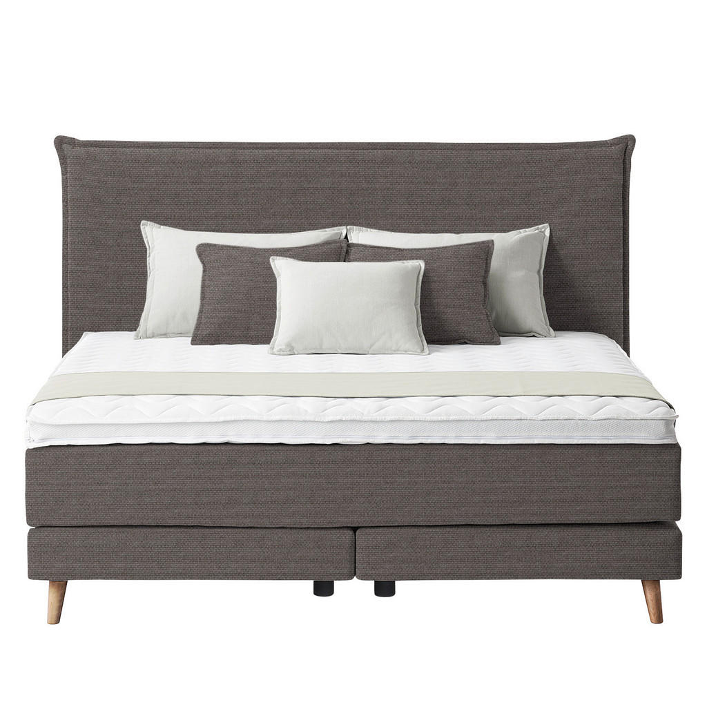Thumbnail - home24 Boxspringbett, Braun, Textil, H2, 7-Zonen, Höhe ca. 21 cm, 160x200 cm, gepolstertes Kopfteil, Topper durchgehend,...