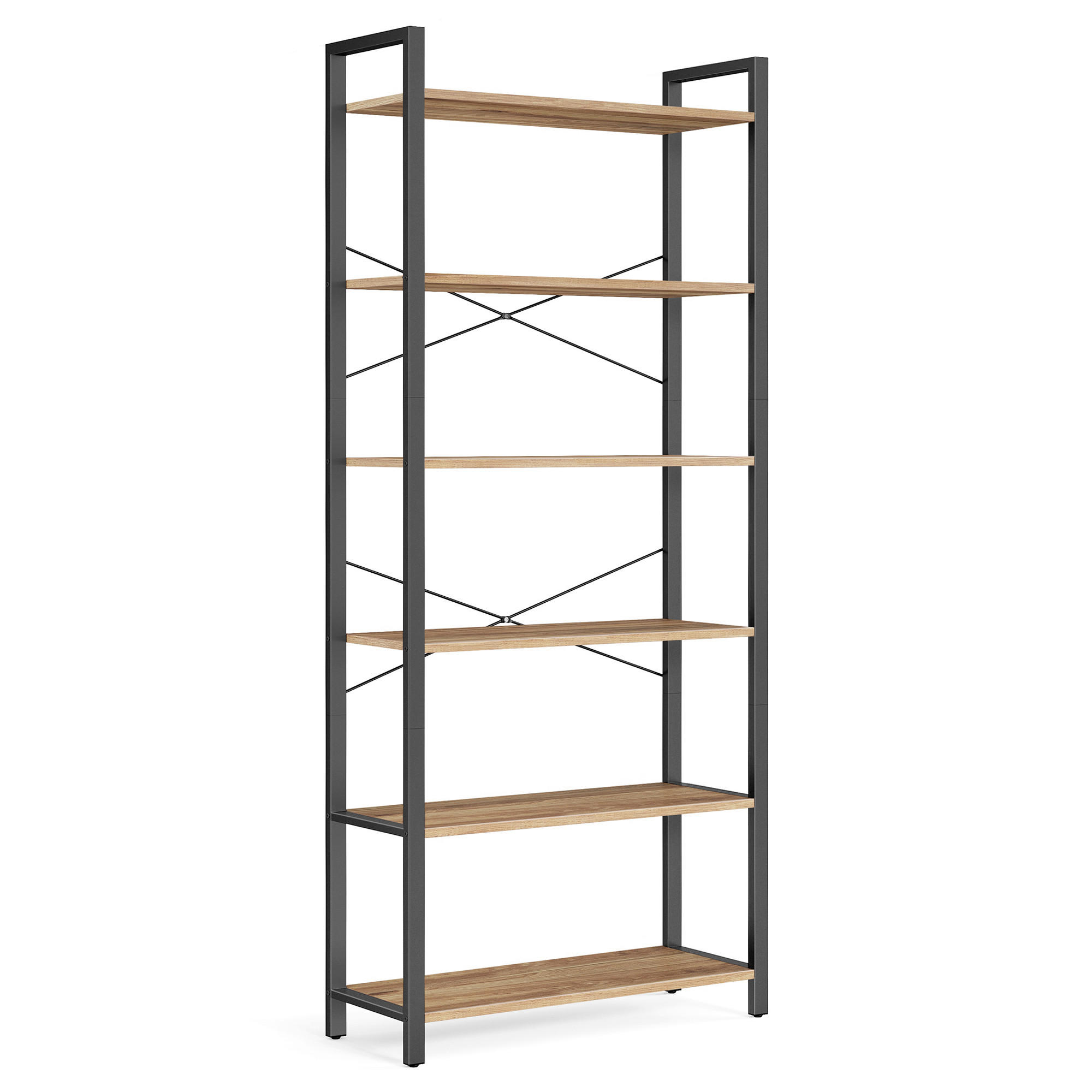 REGÁL, čierna, farba vlašského orecha, oceľ, 80/186/30 cm - čierna/farba vlašského orecha, Basics, kov/kompozitné drevo (80/186/30cm) - Boxxx