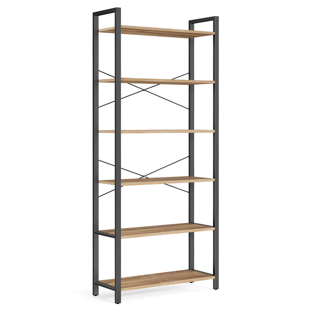 Boxxx REGÁL, čierna, farba vlašského orecha, oceľ, 80/186/30 cm