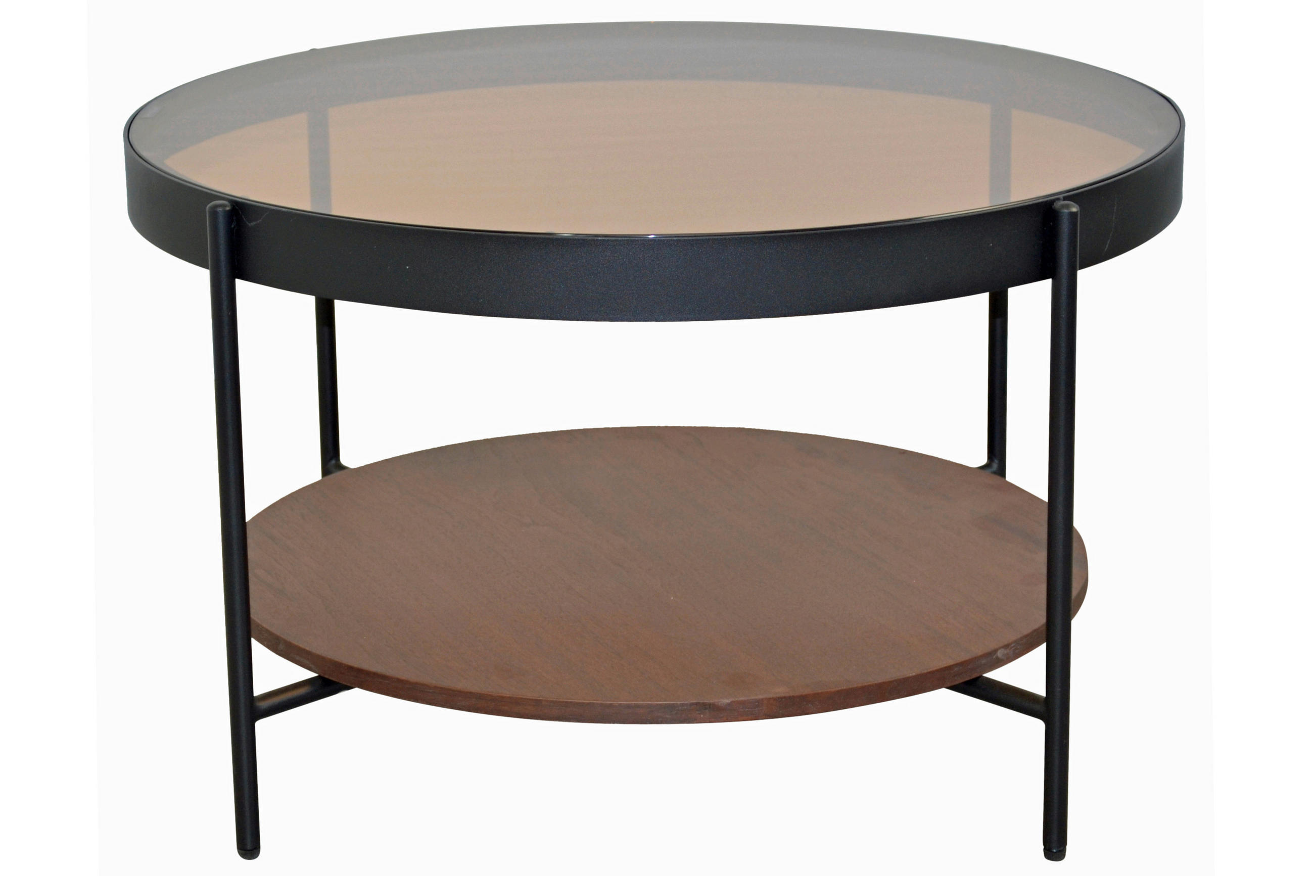 Thumbnail - Mid.you Couchtisch, Bernstein, Metall, Glas, Holzwerkstoff, Uni, rund, Rundrohr, 74x43x74 cm, offenes Fach, einfacher Au...