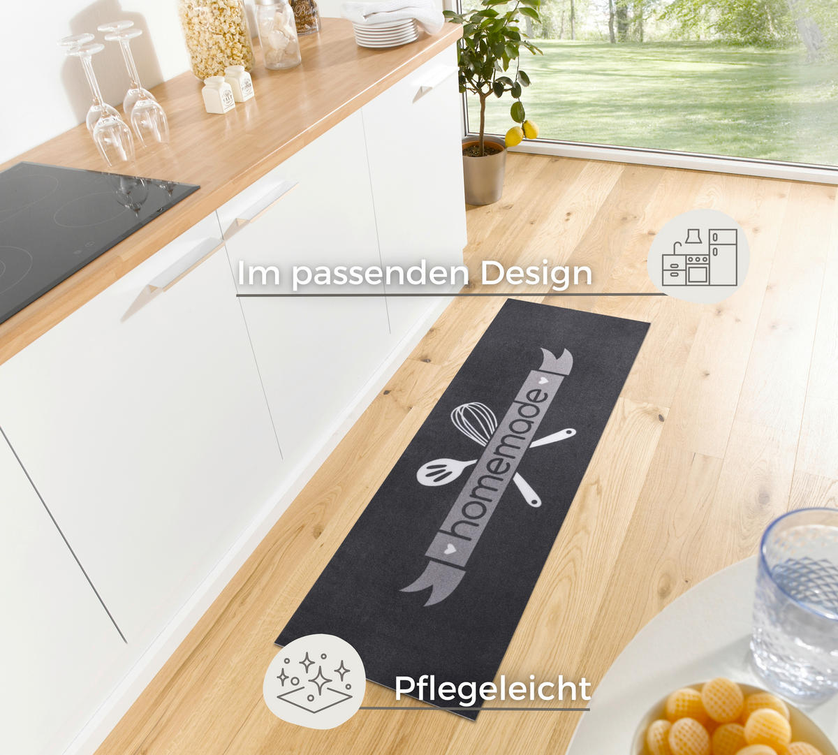KÜCHENLÄUFER 50/150 cm Cook & Clean Grau, Schwarz, Weiß  - Schwarz/Weiß, Design, Kunststoff (50/150cm)