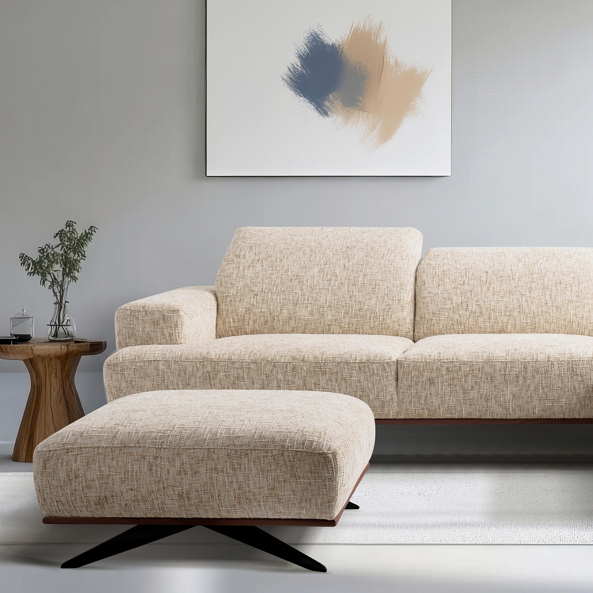 HOCKER in Textil Beige  - Dunkelbraun/Beige, Design, Holz/Textil (95/46/80cm) - Livetastic