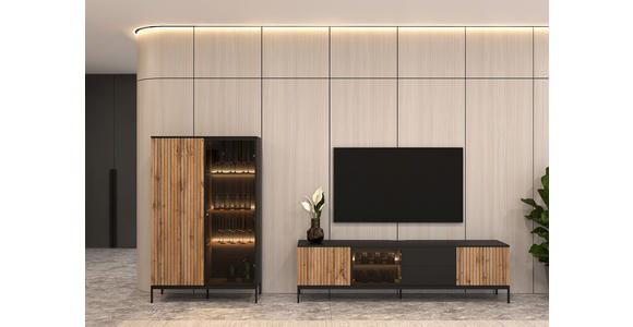HIGHBOARD  103/167/38 cm  - Eiche Wotan/Schwarz, KONVENTIONELL, Glas/Holzwerkstoff (103/167/38cm) - Xora