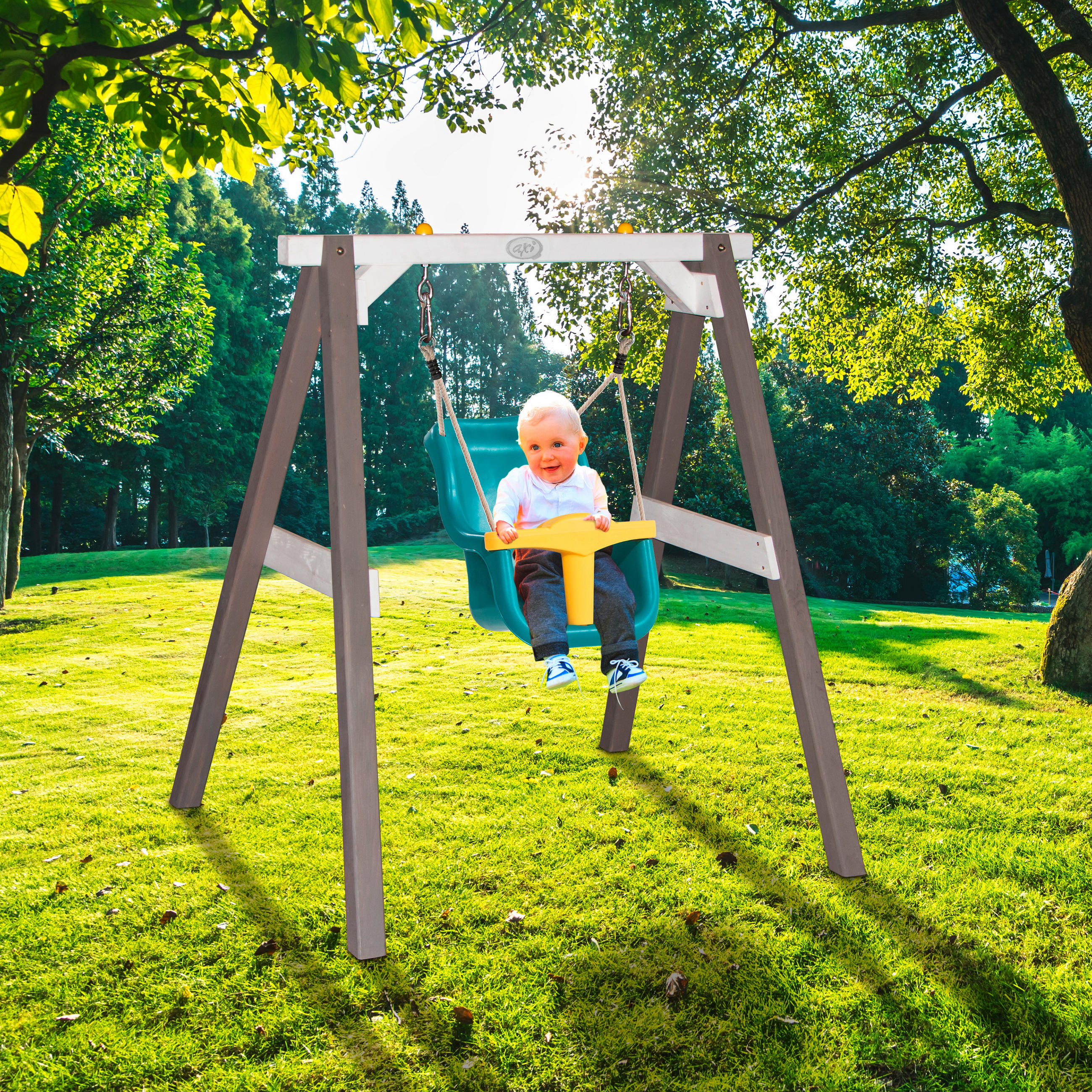 Babyschaukel mit Sitz Grau, Weiß  - Weiß/Grau, Basics, Holz/Kunststoff (120/134/103cm) - Ambia Garden