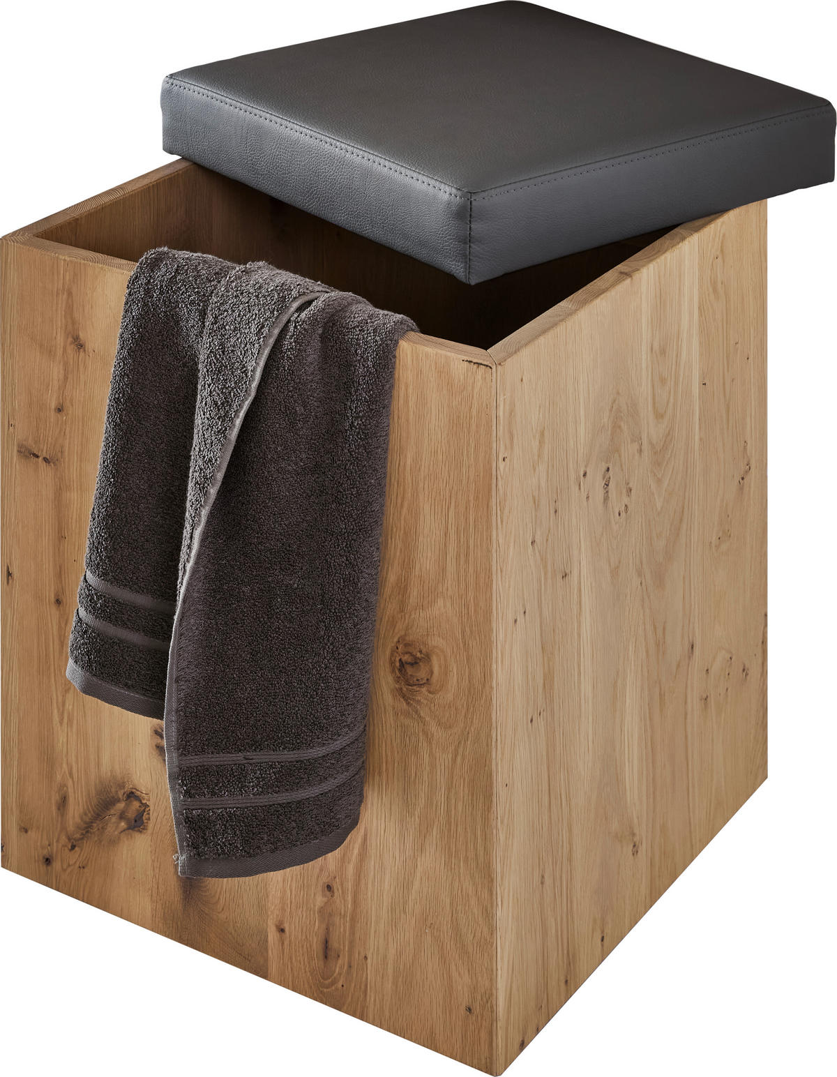 WÄSCHESAMMLER - Wildeiche/Eichefarben, MODERN, Holz/Textil (42/55/42cm) - Valdera