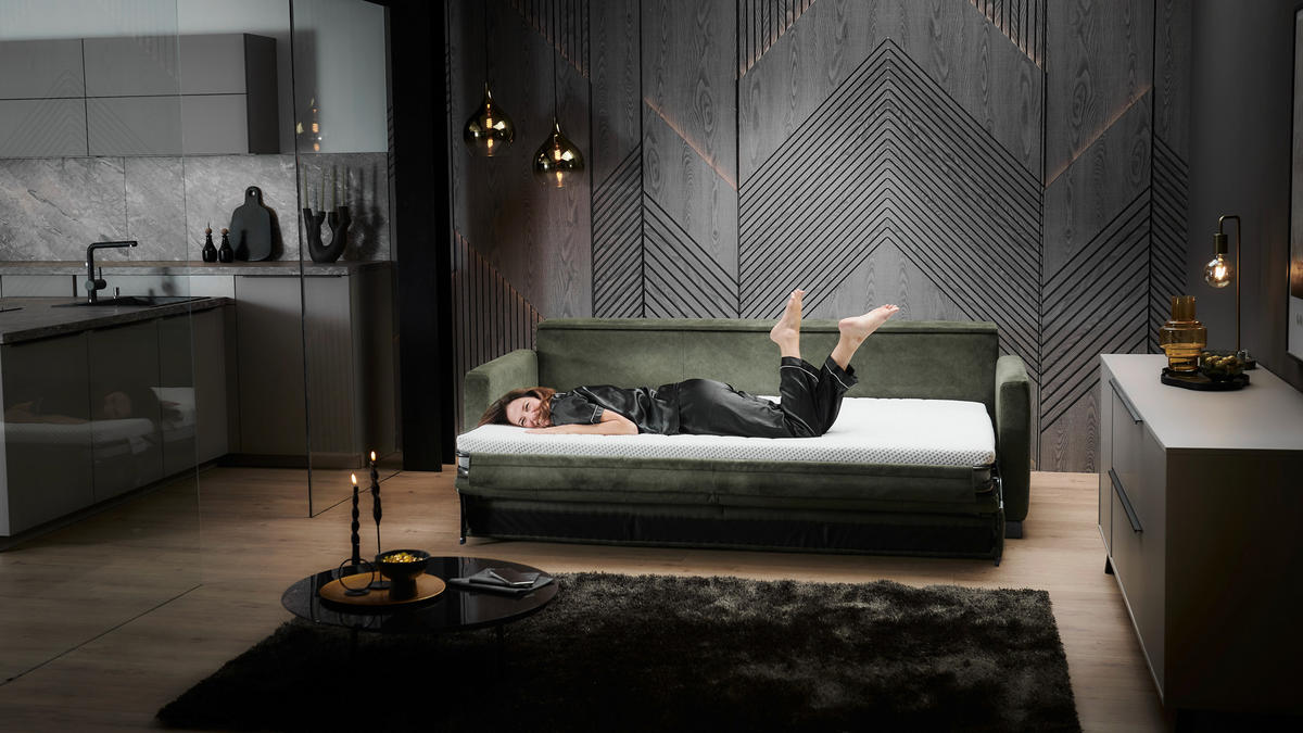 SCHLAFSOFA in Textil Dunkelgrün  - Dunkelgrün/Schwarz, Konventionell, Textil/Metall (232/77/116cm) - Dieter Knoll