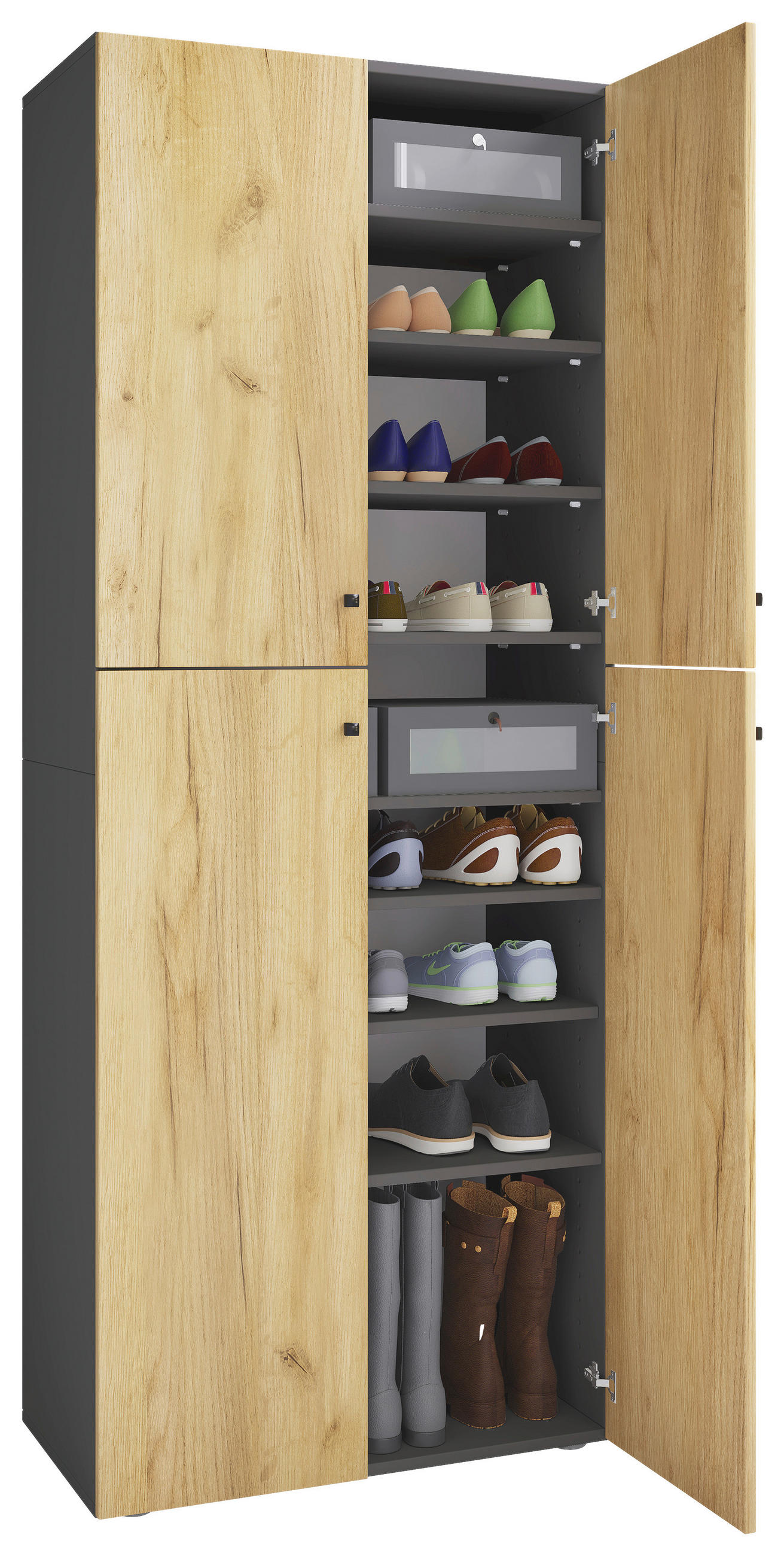 SCHUHSCHRANK Lona  in 70/182/39 cm  - Honigeiche/Anthrazit, Design, Holzwerkstoff/Kunststoff (70/182/39cm) - MID.YOU