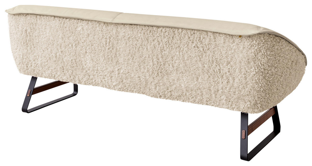 SITZBANK 229/88/80 cm Hochflor Echtleder Creme Holz, Metall  - Creme/Schwarz, Design, Leder/Holz (229/88/80cm) - Koinor