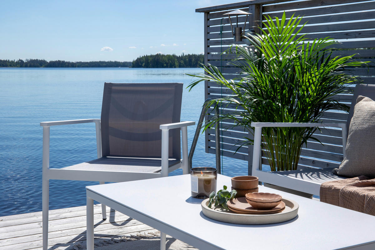 LOUNGEGARNITUR 4-teilig   Aluminium  - Weiß/Grau, KONVENTIONELL, Glas/Textil - Gardenson