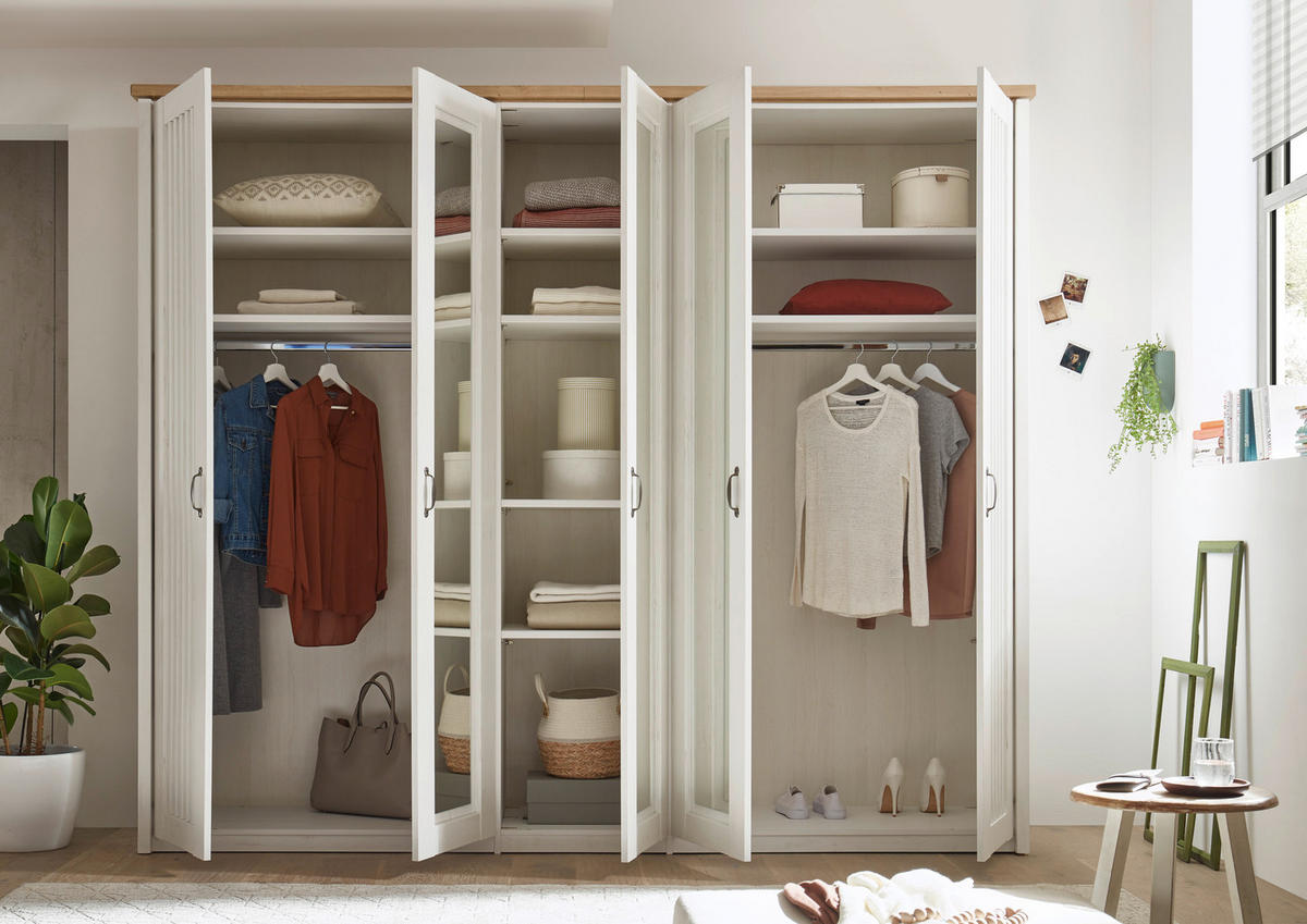 DREHTÜRENSCHRANK 265/224/60 cm 5-türig Weiß, Eichefarben  - Eichefarben/Schwarz, LIFESTYLE, Holzwerkstoff/Metall (265/224/60cm) - Landscape