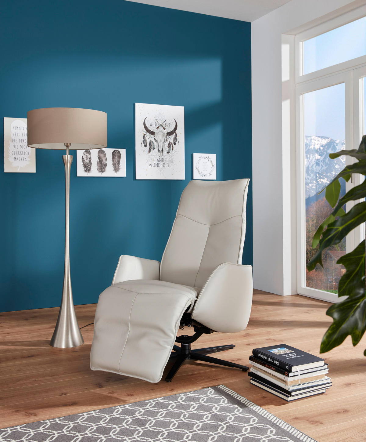 RELAX FOTEL - világosszürke/nemesacélszínű, Design, bőr (71/114/84cm) - Johann Jakob