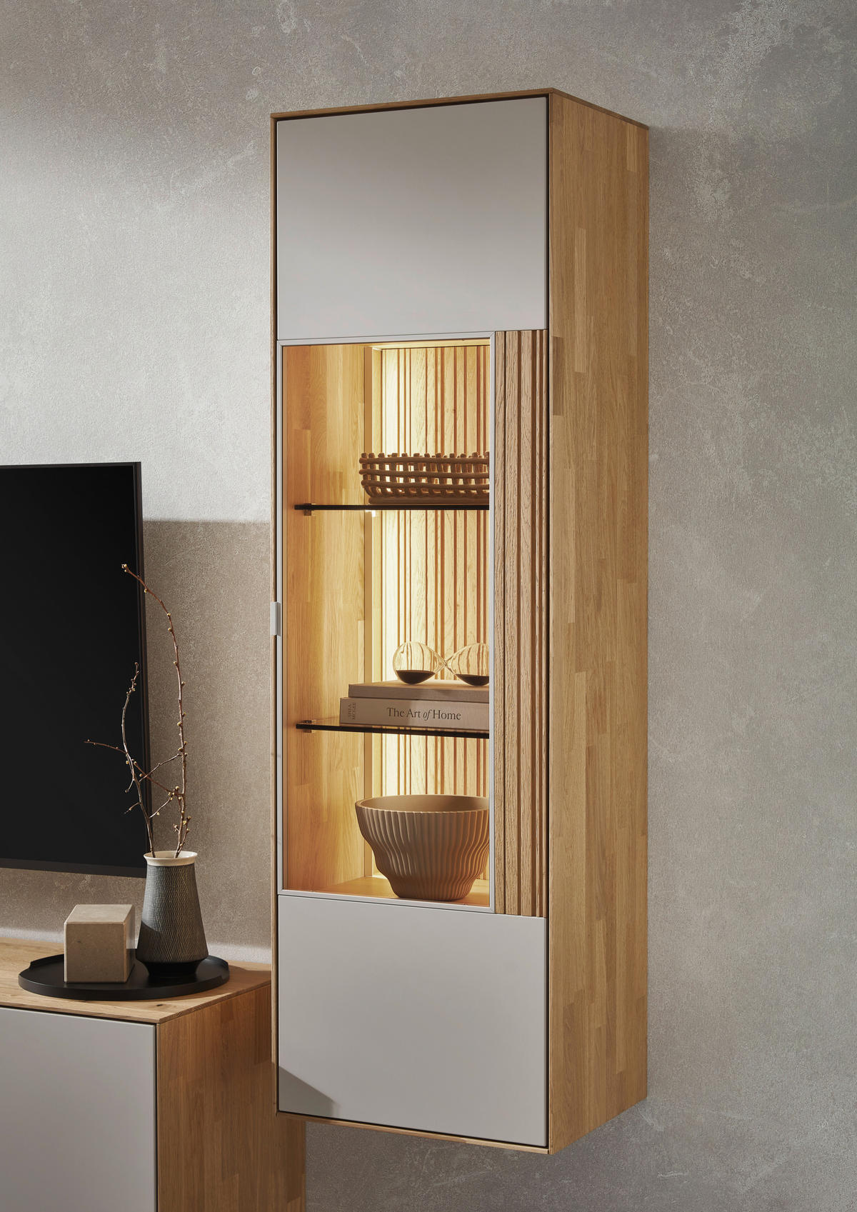 WOHNWAND  Kaschmir, Wildeiche 306,3/203,5/45,2 cm    - Kaschmir/Wildeiche, Design, Glas/Holz (306,3/203,5/45,2cm) - Dieter Knoll