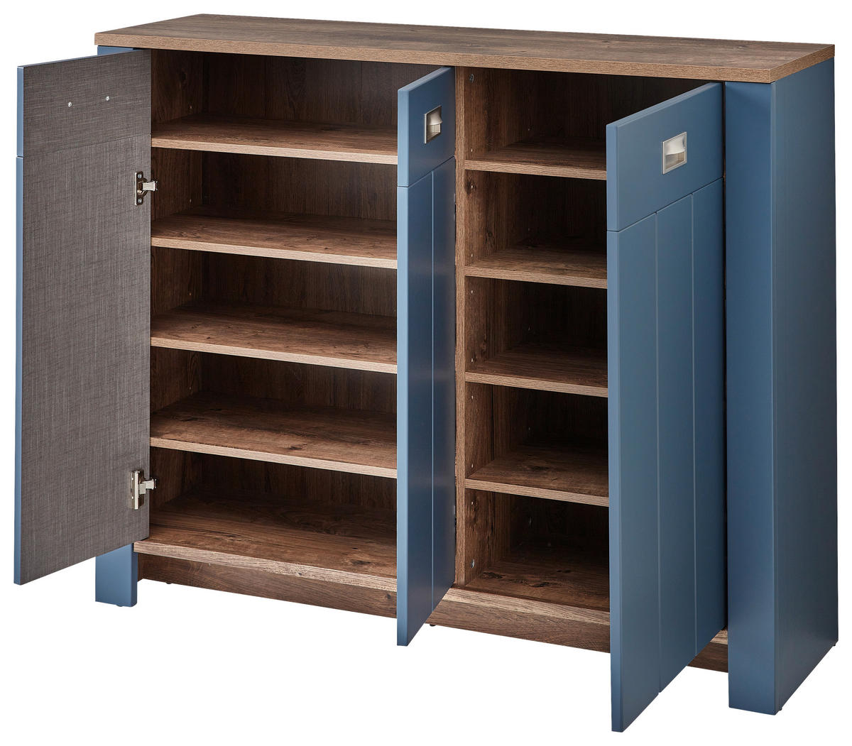 SCHUHSCHRANK Eichefarben, Blau  - Blau/Eichefarben, LIFESTYLE, Holzwerkstoff/Metall (130/105/38cm) - MID.YOU