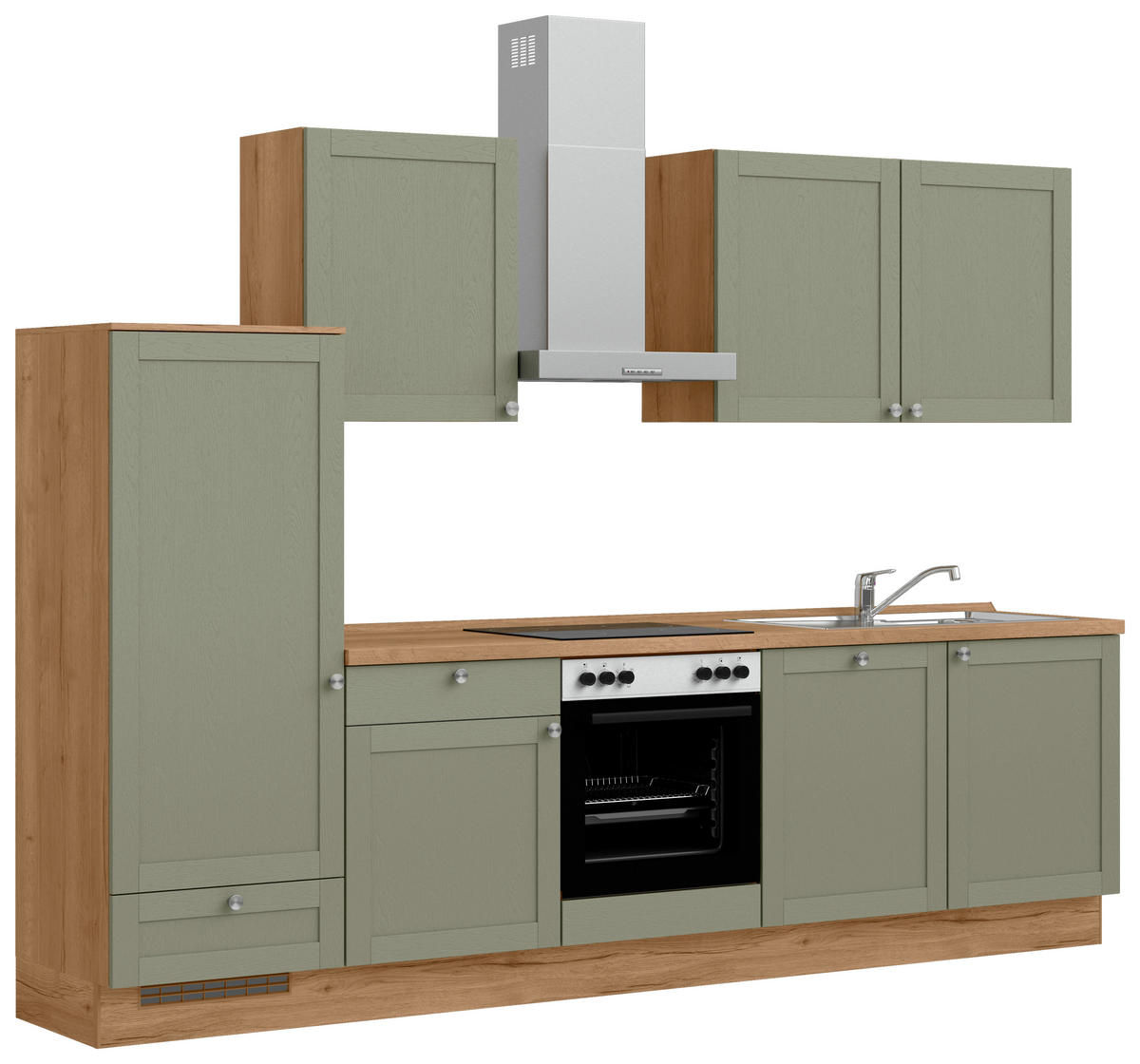 KÜCHENLEERBLOCK Frame 300 cm  in Eichefarben, Olivgrün  - Edelstahlfarben/Eichefarben, MODERN, Holzwerkstoff/Metall (300cm) - Nobilia