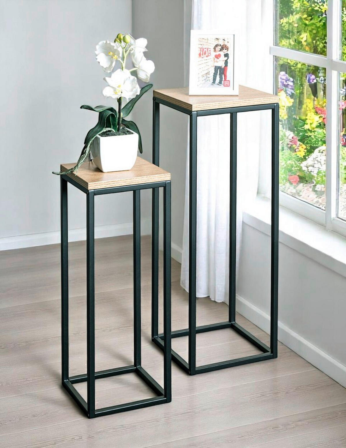 BEISTELLTISCHSET in Metall, Holzwerkstoff 19-23/19-23/54-67 cm  - Eichefarben/Schwarz, Trend, Holzwerkstoff/Metall (19-23/19-23/54-67cm)