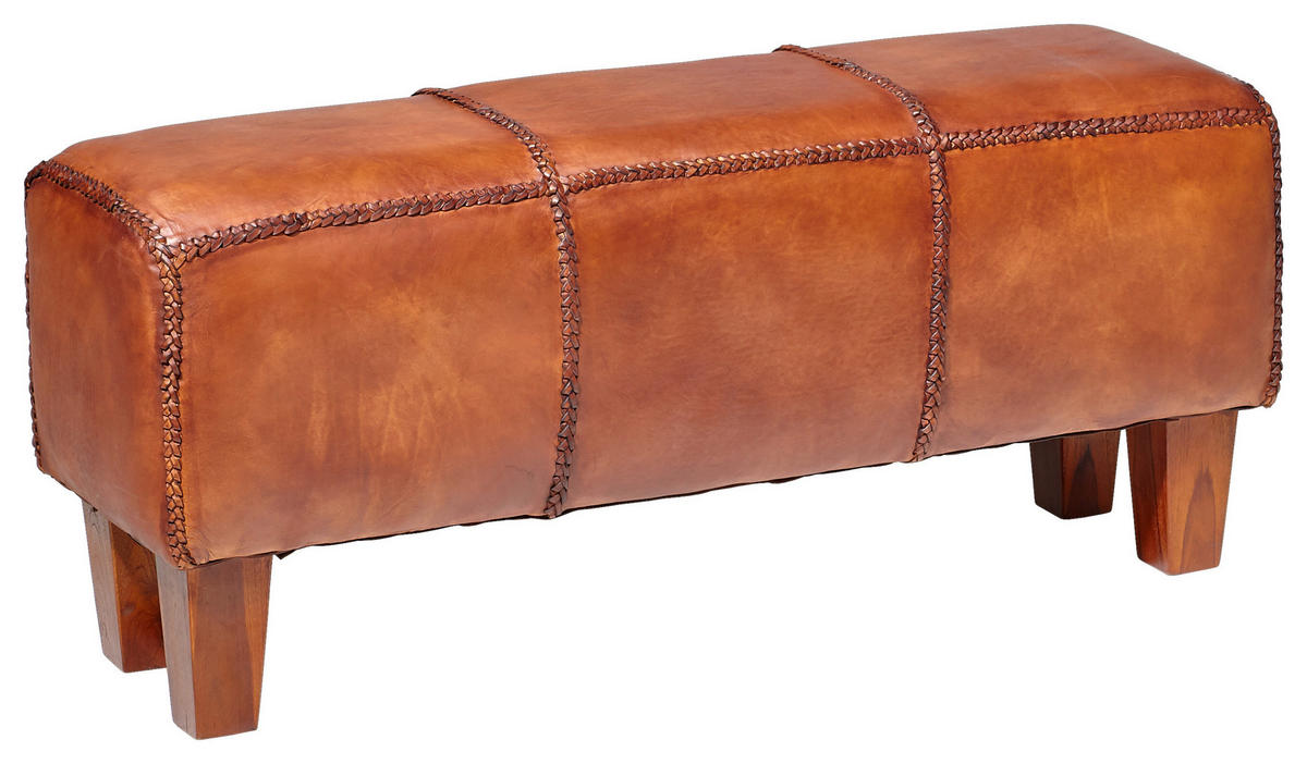 SITZBANK Holz, Leder Braun, Teakfarben  - Braun/Teakfarben, Lifestyle, Leder/Holz (110/45/35cm) - Landscape